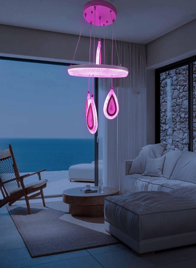 Lyse Decor Metal, Acrylic Chandelier, Jhumar Light for Hall Ceiling, Jhoomer for Living Room, Creative 3 Ring Hanging Pendant Lamp with Height-Adjustable for Bedroom, Dining Room (White) - Image 4